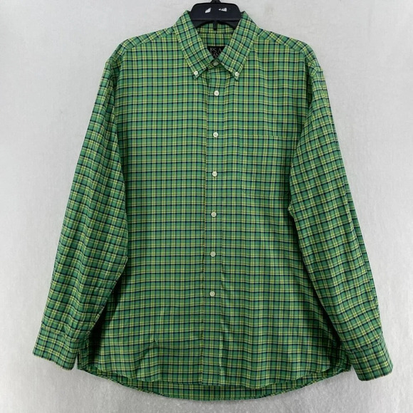 Jos. A. Bank Button-Down Shirt Men's Sz L Green Tailored Fit Plaid Collared - Picture 1 of 11